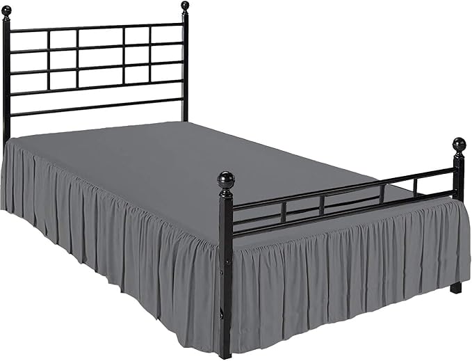 Ruffled Bed Skirt with Split Corners, Dark Grey, Full 18 Inch Drop Bedskirt, Hotel Quality Brushed Microfiber Wrinkle Free Dust Ruffle Bed Skirt Full Size
