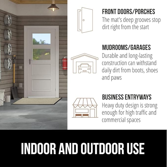 GORILLA GRIP Waterproof Traffic Guard Door Mat, 47x35, Heavy Duty Entryway Mats, Strong Rubber Back Commercial Utility Rugs for Office Hallway, Garage Floor and Home, Low Profile Carpet Runner, Beige