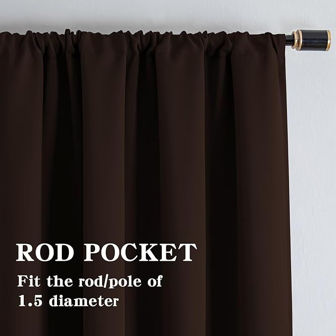 Blackout Curtains 96 Inch Length 2 Panels Set, Black Out Curtains for Bedroom 96 Inch Long, Rod Pocket Energy Saving Room Darkening Drapes for Living Room Window Chocolate(W52 x L96)