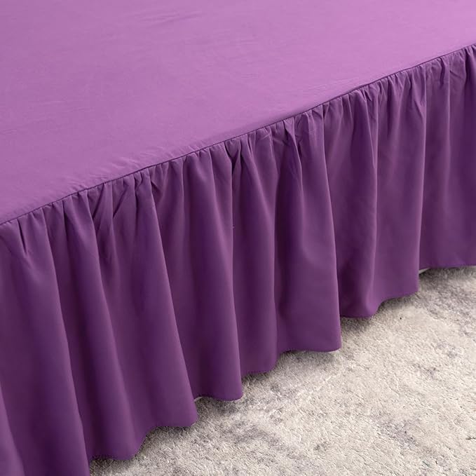 Bed Skirt Full Size Ruffled Bed Skirt with Split Corners, 16 Inch Drop Dust Ruffle Bed Skirts with Platform, Grape