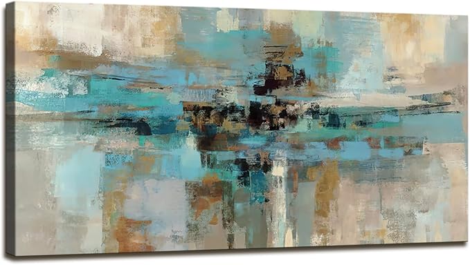 DZL Art A74775 Canvas Prints Abstract Wall Art Print Paintings Blue and Brown Stretched Canvas Wooden Framed for living Room Bedroom and Office Home Decor Artwork