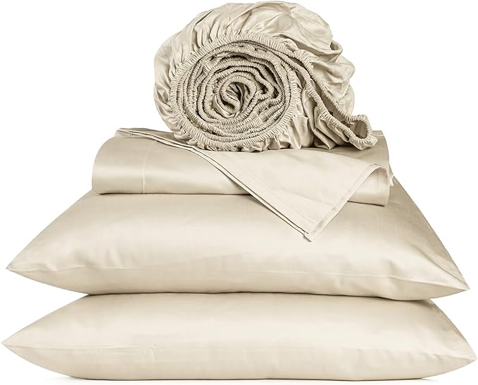 URBANHUT 800 Thread Count 100% Cotton King Size Sheets, Luxury 4 Piece King Bedsheets, Hotel Sheets Sateen Finish - Better Than Egyptian, 16" Elasticized Deep Pocket - Ivory