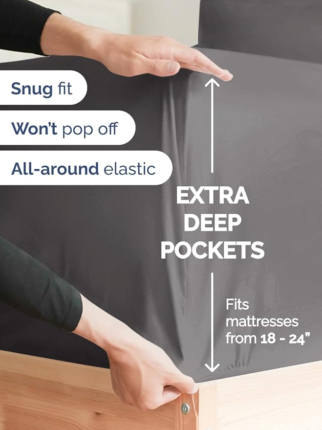 Extra Deep Full Sheet Set - 6 Piece Breathable and Cooling Sheets - Hotel Luxury Bed Sheets Set - Easy & Secure Fit - Soft, Wrinkle Free and Comfy Sheets Set - Grey Sheet Set with Extra Deep Pockets
