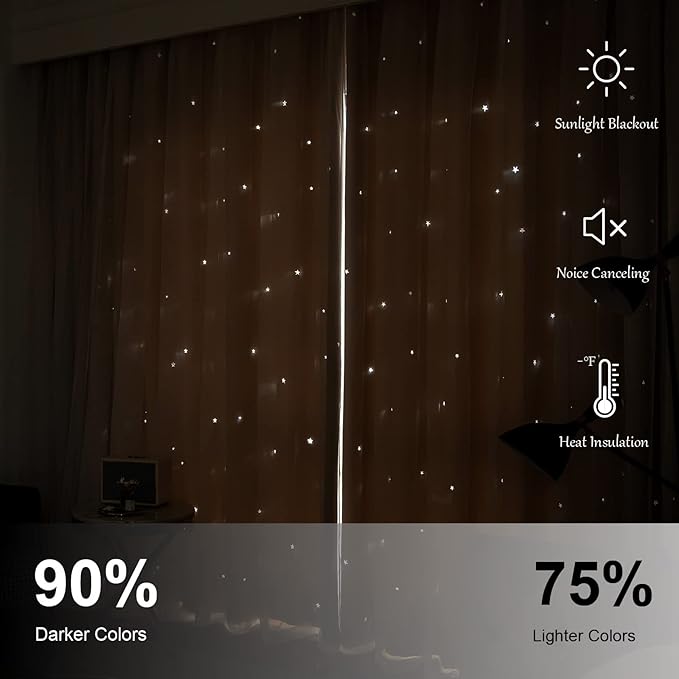 Star Double Layer Blackout Curtains for Bedroom & Kids, Cute, 108 Inches Long, 2 Panels Set, Beige, 42 X 108 Inches
