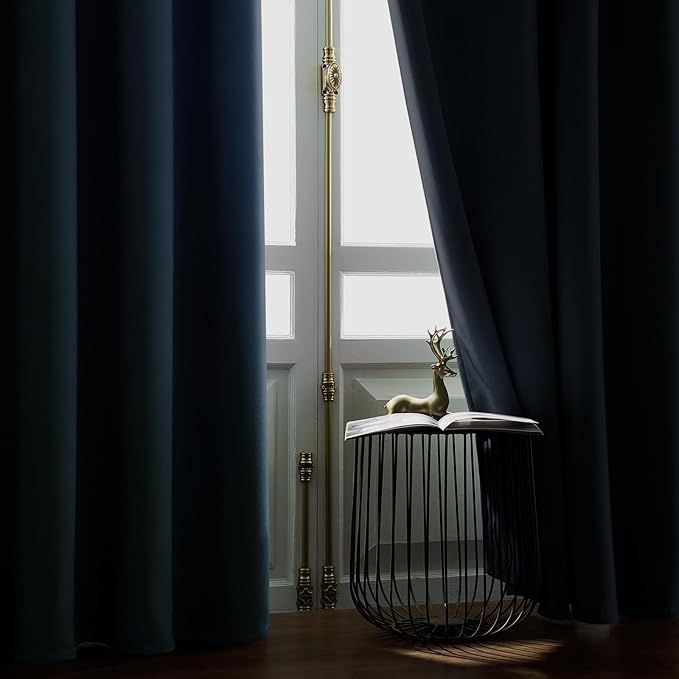 Joydeco Greyish Blue Velvet Curtains 108 Inches 2 Panels,Luxury Thermal Insulated Soft Curtains for Bedroom & Living Room, Room Darkening Velvet Drapes, Rod Pocket (52W x 108L)