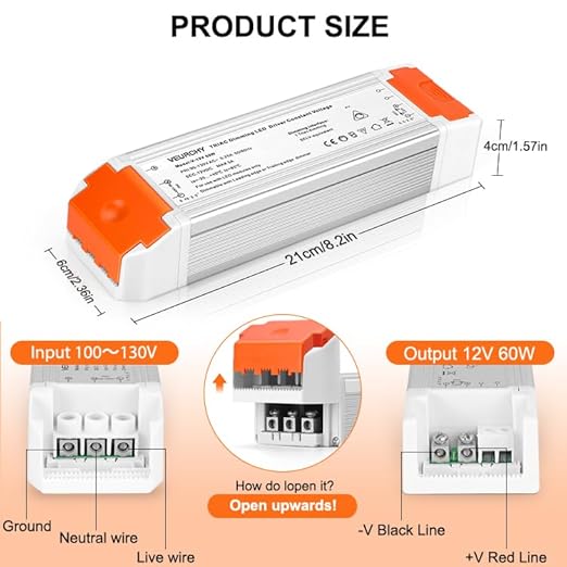 Dimmable LED Driver 12V DC 60W Triac Constant Transformer 120V AC to 12Volt DC Input/Output Isolation Protection 60Watt LED Power Supply Lighting Low Voltage Dimmer for Strip Light Model Vec1