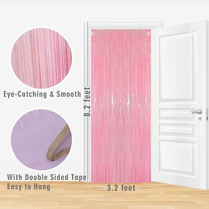 GOER 3.2 ft x 8.2 ft Foil Fringe Curtains Party Photo Backdrop Party Streamers for Birthday,Graduation,New Year Eve Decorations Wedding Decor(3 Packs,Candy Pink)
