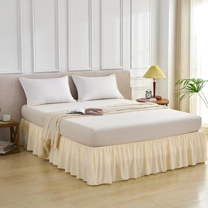 Bed Skirt Full Size Ruffled Bed Skirt with Split Corners, Full Bed Skirts 18 Inch Drop with Platform, 18'' Full, Beige