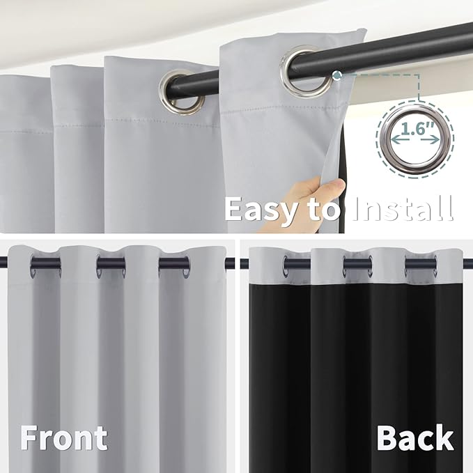 BGment 100% Blackout Curtains for Bedroom with Black Liner, Thermal Insulated Thick Double Layers Total Light Blocking Grommet Window Curtains 84 Inch Length 2 Panels Set (42 x 84 Inch, Light Grey)