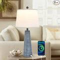 Terpsichore Nightstand Lamp Bedside Lamps Vintage Rustic Farmhouse Table Lamp 3 Way Dimmable Horizontal Stripe Light,for Living Room Bedroom,USB A+C (Navy Blue (Single-Pack), High 27 Inch)