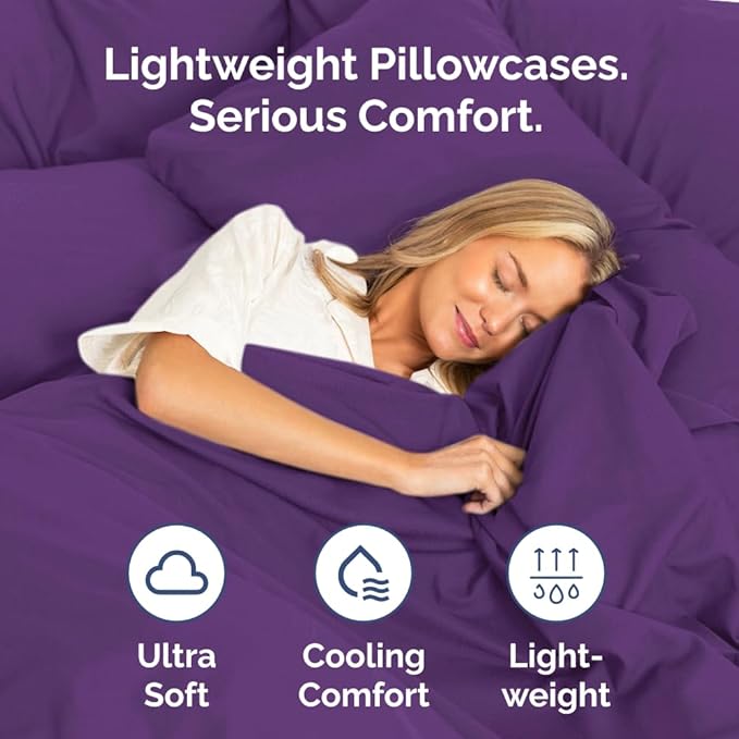 King Pillow Cases Set of 2 - Ultra Soft Hotel Quality Pillowcase Covers - Comfy, Cozy & Wrinkle Free - Shrinkage, Stain and Fade Resistant - Machine Washable Pillow Protectors - 2 Piece Set - Purple