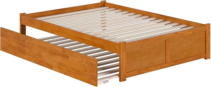 AFI Concord Full Solid Wood Platform Bed with Footboard & Full Trundle in Light Toffee