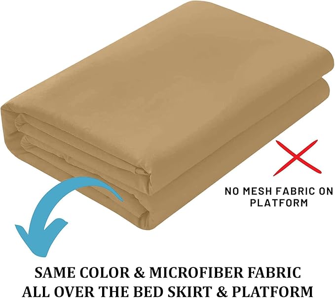 Ruffled Bed Skirt with Split Corners, Taupe, Queen 16 Inch Drop Bedskirt, Hotel Quality Brushed Microfiber Wrinkle Free Dust Ruffle Bed Skirt Queen Size