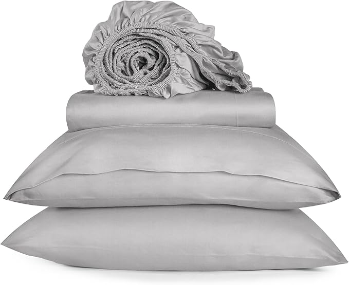 URBANHUT 800 Thread Count 100% Cotton King Size Sheets, Luxury 4 Piece King Bedsheets, Hotel Sheets Sateen Finish - Better Than Egyptian, 16" Elasticized Deep Pocket - Silver Grey