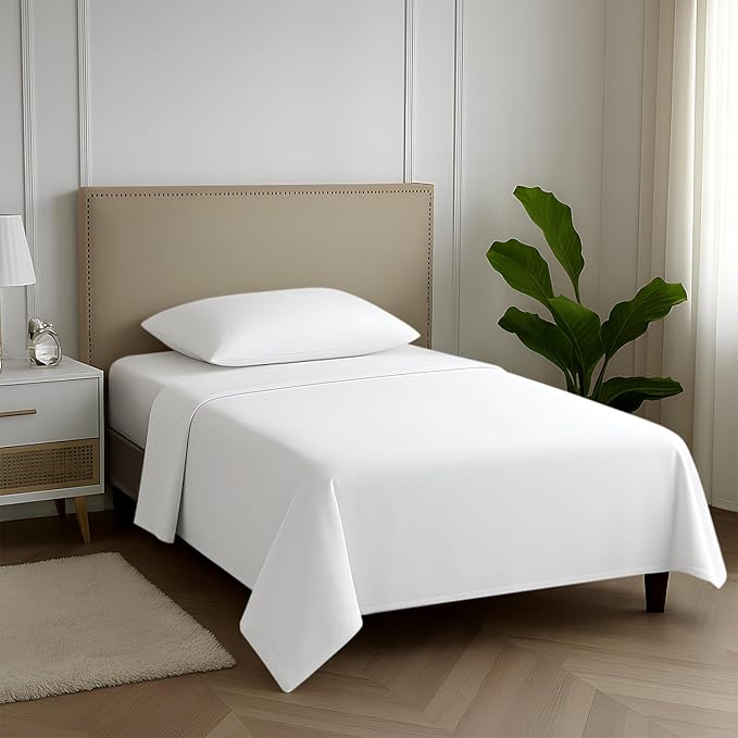 Carressa Linen 100% Egyptian Cotton Twin XL Sheets Set - 600 Thread Count Luxury Egyptian Cotton Sheets Twin XL Size (3 PC, Crisp White), 16" Deep Pocket, Soft, Cooling, Sateen Weave Dorm Room Bedding