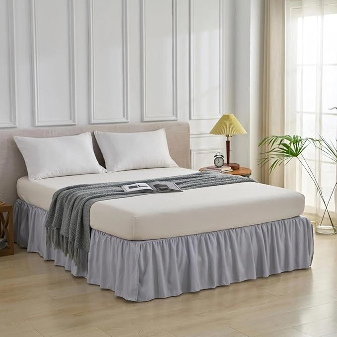 Bed Skirt Queen Size Ruffled Bed Skirt with Split Corners, Queen Bed Skirts 12 Inch Drop, Queen Size Bed Skirting with Platform, 12'' Queen, Silver Gray