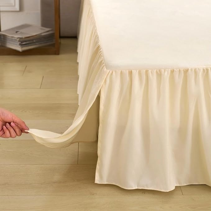 Bed Skirt Full Size Ruffled Bed Skirt with Split Corners, Full Bed Skirts 12 Inch Drop with Platform, 12'' Full, Beige