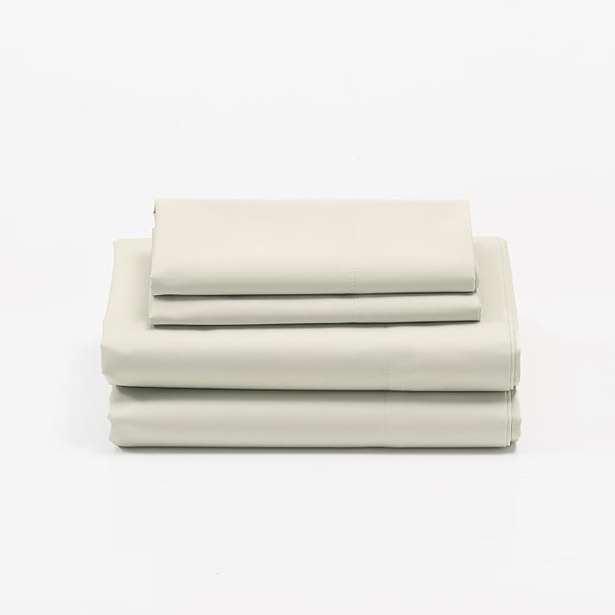 Cuddledown Dreamstead 100% Cotton Bed Sheets Set | 300 Thread Count | Luxurious Sateen Weave | Pure Combed Cotton | Soft | Wrinkle Resistant | 3 Piece Set | Birch | Twin | 39” x 75”