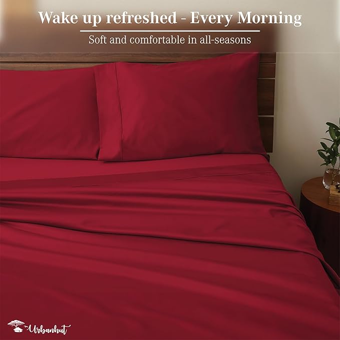 URBANHUT 800 Thread Count 100% Cotton King Size Sheets, Luxury 4 Piece King Bedsheets, Hotel Sheets Sateen Finish - Better Than Egyptian, 16" Elasticized Deep Pocket - Burgundy