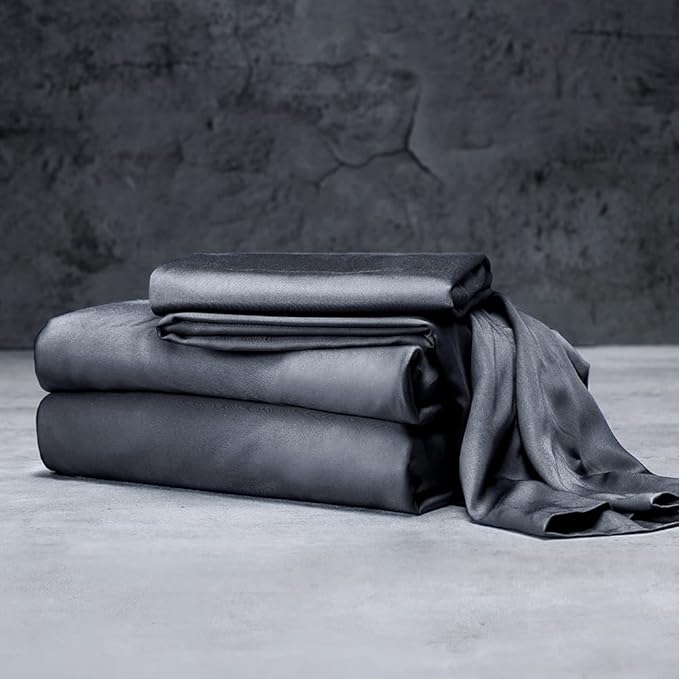 LUXOME Luxury Sheet Set | 100% Rayon (Viscose) from Bamboo | Twin Size - Charcoal | Deep Pockets | 3-Piece Set (Fitted, Flat, Pillowcase)