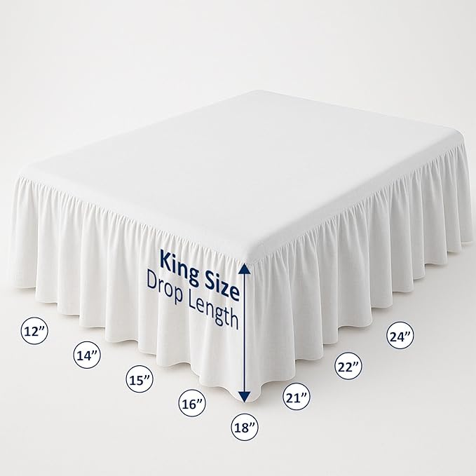 Ruffled Bed Skirt with Split Corners-Dust Ruffle - 22" Drop 100% Microfiber Soft,Sheen & Luxurious Look - Bed Skirts (White -King)