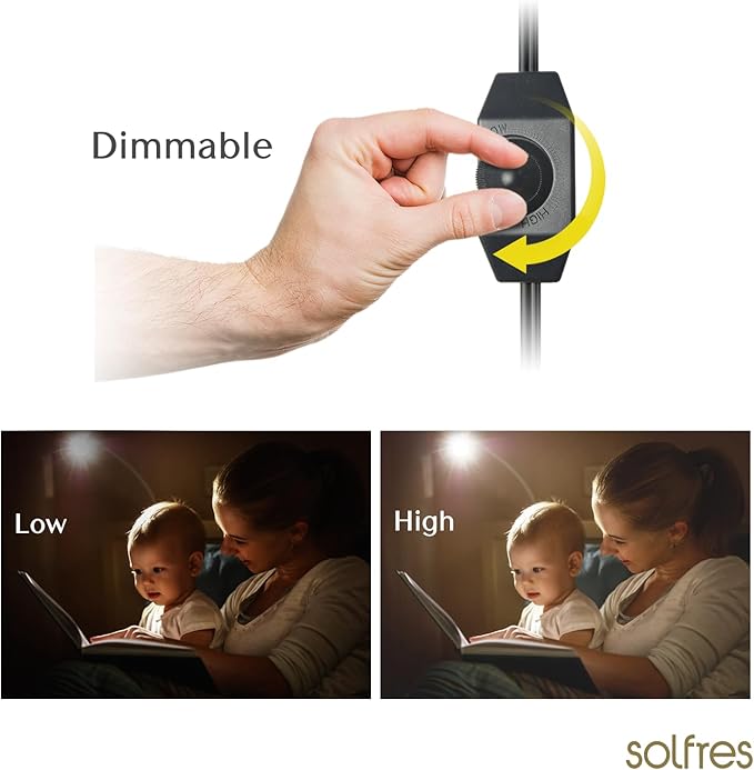 Solfres Patented Innovative Design Headboard Reading Light. No Drilling Golden Book Light for Bedtime Reading. Dimmable LED Book Reading Lamp with Bulb. Movable & Flexible, Black and Golden