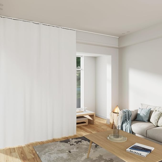 Room Divider Curtains Total Blackout Privacy Curtain Panel Room Thermal Insulated Noise Reduction Curtains for Bedroom Window Living Room Ceiling Track Curtain W 12.5 ft × H 9 ft White