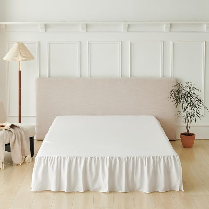 Bed Skirt Queen Size Ruffled Bed Skirt with Split Corners, Queen Bed Skirts 18 Inch Drop with Platform, White, 18'' Queen ﻿