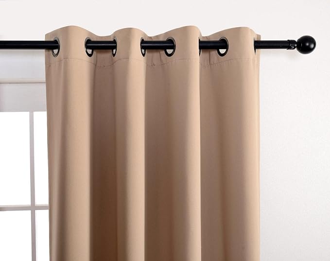 MIUCO Room Darkening Soild Grommet Blackout Curtains Panels for Nursery Window Curtains Set of 2 52x95 Inch Taupe, Bonus 2 Tie Backs Included