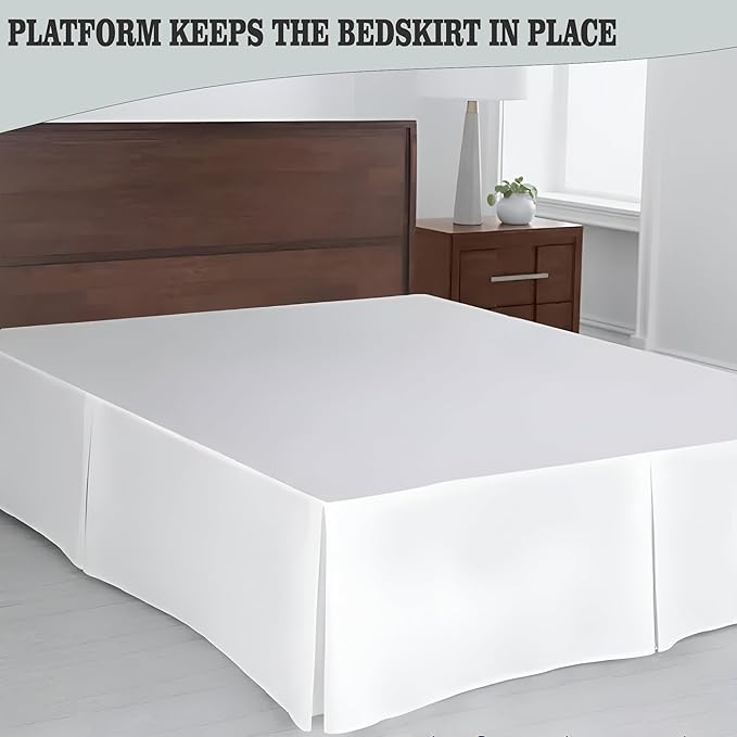 Pleated Bed Skirt King Size, 14" Drop with Platform Design for Secure Fit, Split Corners, Wrinkle-Resistant Microfiber for Modern Stylish Look, Tailored Bedding for Hotel Luxury - White
