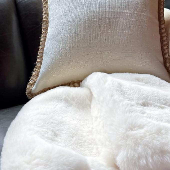 White Washable Faux Fur Area Rug - 8x10, Fluffy Boho Rectangle Rug for Living Room, Bedroom & Teen Room Home Decor