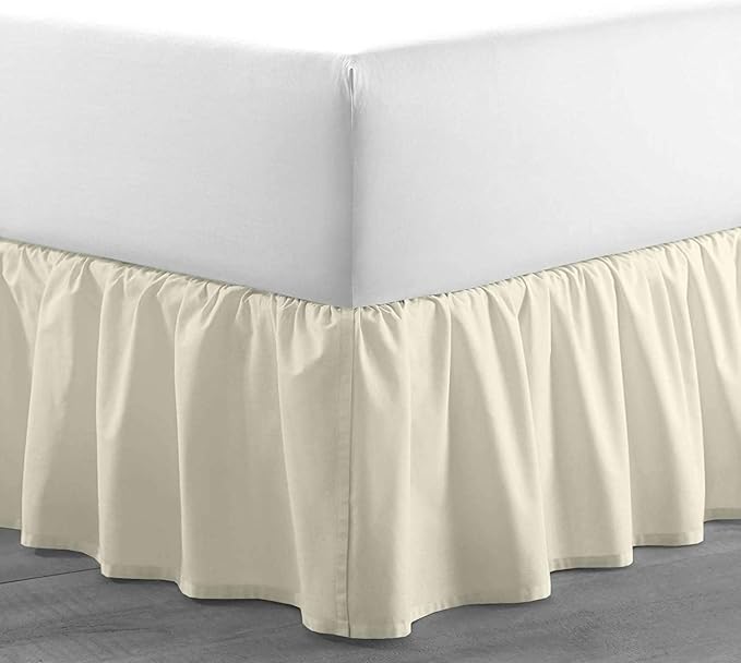 Ivory Solid Ruffled Bed Skirt Full XL-14 Inch Drop Split Corner, Microfiber Bedskirt with Platform Three Sided Coverage