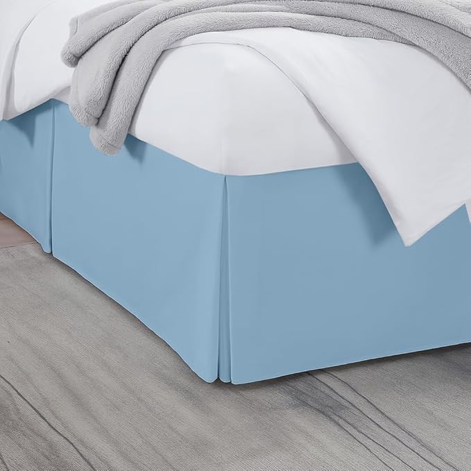 Queen Bed Skirt, Luxury 16 Inch Drop Light Blue Pleated Bed Skirt, Double Brushed Microfiber, Box Pleat Design, Wrinkle & Fade Resistant, Easy Fit Tailored Bedskirt for Queen Size Beds