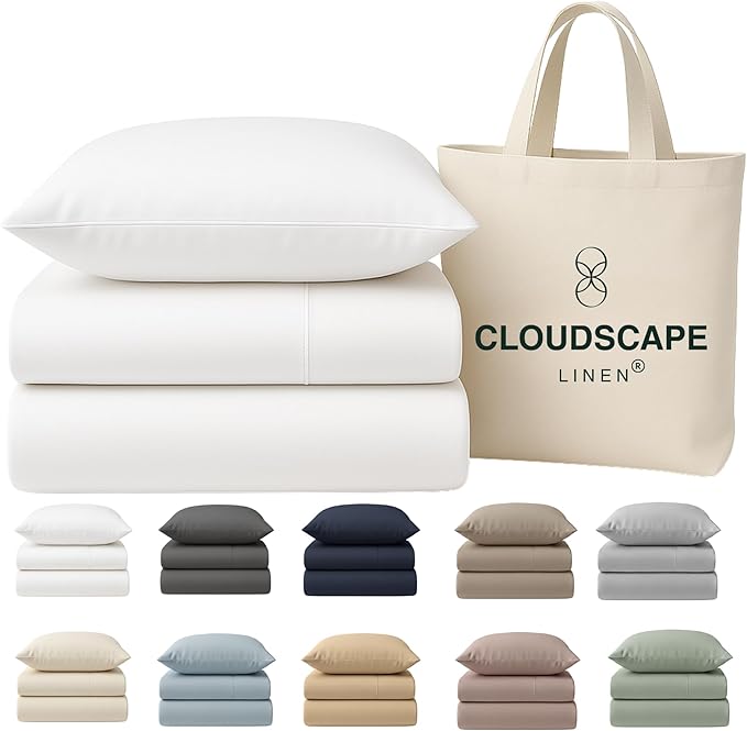 Cloud Scape Linen 100% Egyptian Cotton Sheets Twin XL Size, 3 Pieces Luxury Bedding Set, 400 Thread Count,Hotel Quality, Silky Soft, Breathable and Durable, Deep Pockets up to 15, White