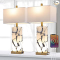 Natural Marble Table Lamps Set of 2: 3-Color Temperatures Alabaster Lamp with Nightlight, Bedside lamps with USB Ports, Bedroom Lamps for Night Stands End Table lamps for Living Room, Bulbs Included