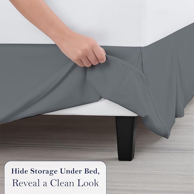 Twin Bed Skirt, Luxury 14 Inch Drop Dark Grey Pleated Bed Skirt, Double Brushed Microfiber, Box Pleat Design, Wrinkle & Fade Resistant, Easy Fit Tailored Bedskirt for Twin Size Beds