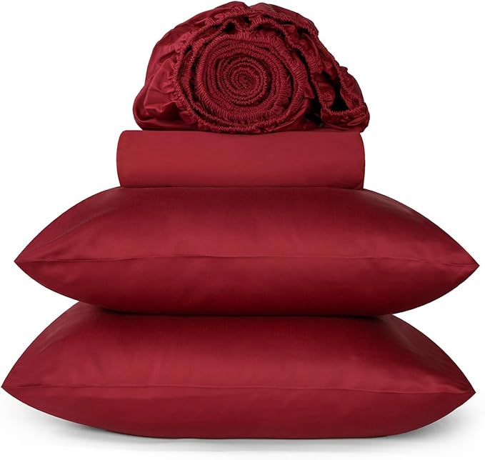 URBANHUT 800 Thread Count 100% Cotton King Size Sheets, Luxury 4 Piece King Bedsheets, Hotel Sheets Sateen Finish - Better Than Egyptian, 16" Elasticized Deep Pocket - Burgundy