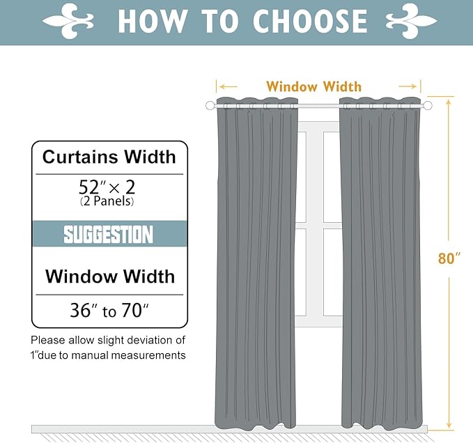 ChrisDowa Blackout Curtains 80 Inches Long 2 Panels Set for Living Room, Grommet Thermal Insulated Room Darkening Curtains for Bedroom (Stone Blue, 52 x 80 Inch)
