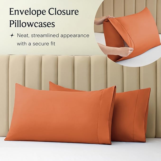 LuxClub 4 PC California King Sheet Set, Deep Pockets Wrinkle Free Cooling Bed Sheets Hotel Bedding for Women, Men, Includes 1 Fitted Sheet, 1 Flat Sheet and 2 Pillowcases-Autumn Orange