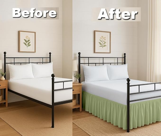 Ruffled Bed Skirt Split Corners with Platform, Tailored Fit Hotel Quality Wrinkle Free Ultra-Soft Microfiber Dust Ruffle, Upto 16 Inch Drop, Twin XL, Sage