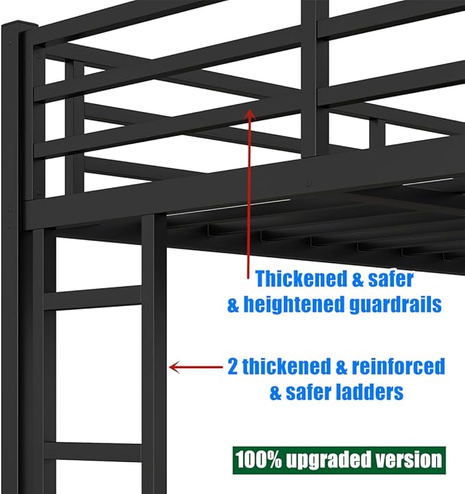 SIGONE Stronger & Safer Heavy Duty Queen Over Queen Size Bunk Bed for Adults Teens, Thickened More Stable Metal Bunkbed Frame (Greater Weight Capacity) (Queen Over Queen-A)