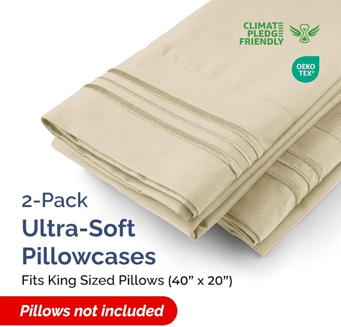 King Pillow Cases Set of 2 - Ultra Soft Hotel Quality Pillowcase Covers - Comfy, Cozy & Wrinkle Free - Shrinkage, Stain and Fade Resistant - Machine Washable Pillow Protectors - 2 Piece Set - Cream