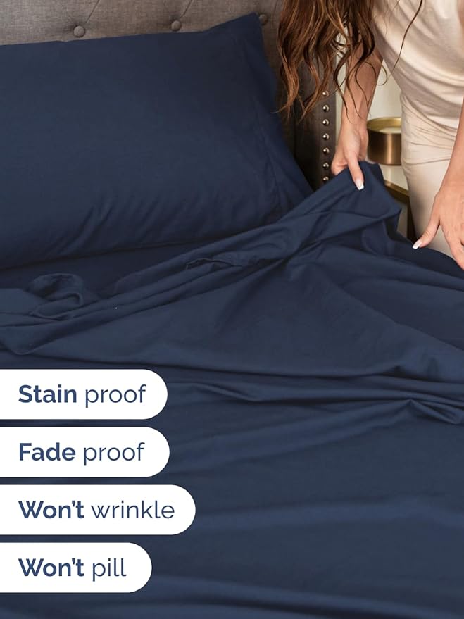 Extra Deep King Sheet Set - 6 Piece Breathable & Cooling Sheets - Hotel Luxury Bed Sheets Set - Easy & Secure Fit - Soft, Wrinkle Free & Comfy Sheets Set - Navy Blue Sheet Set with Extra Deep Pockets