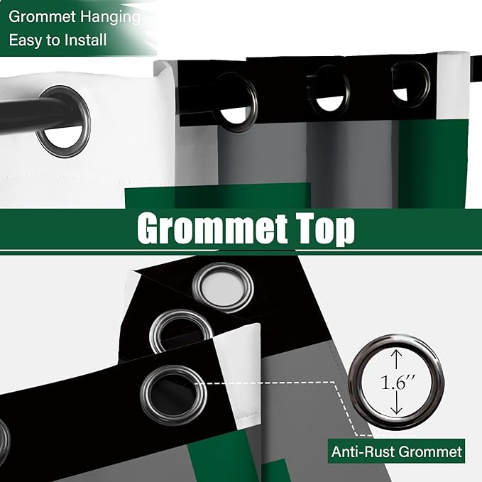 Green 100% Blackout Curtains for Bedroom 72 inch Length 2 Panels Set White Grey Modern Abstract Geometric Black Out Curtains Insulated Room Darkening Window Drapes for Living Room, 52Wx72L