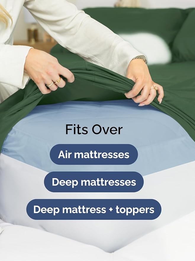 Extra Deep Queen Sheet Set - 6 Piece Breathable and Cooling Sheets - Hotel Luxury Bed Sheets Set - Easy Fit - Soft, Wrinkle Free and Comfy Sheets Set - Emerald Green Sheet Set with Extra Deep Pockets
