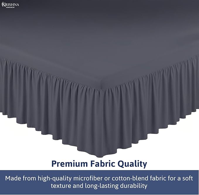 KRISHNA Ruffled Bed Skirt with Split Corners Full, 100% Microfiber Hotel Quality, 10 Inch Drop Dust Ruffle Gathered Bedskirt with Platform, 54" x 75", Dark Grey