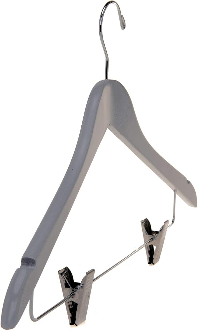 Quality Wooden Skirt Hangers with Clips 80-Pack Grey Pants Hangers with Adjustable Chrome Metal Clips, Swivel Hook, Coat, Jacket, Blouse Suit Hangers (Gray, 80)