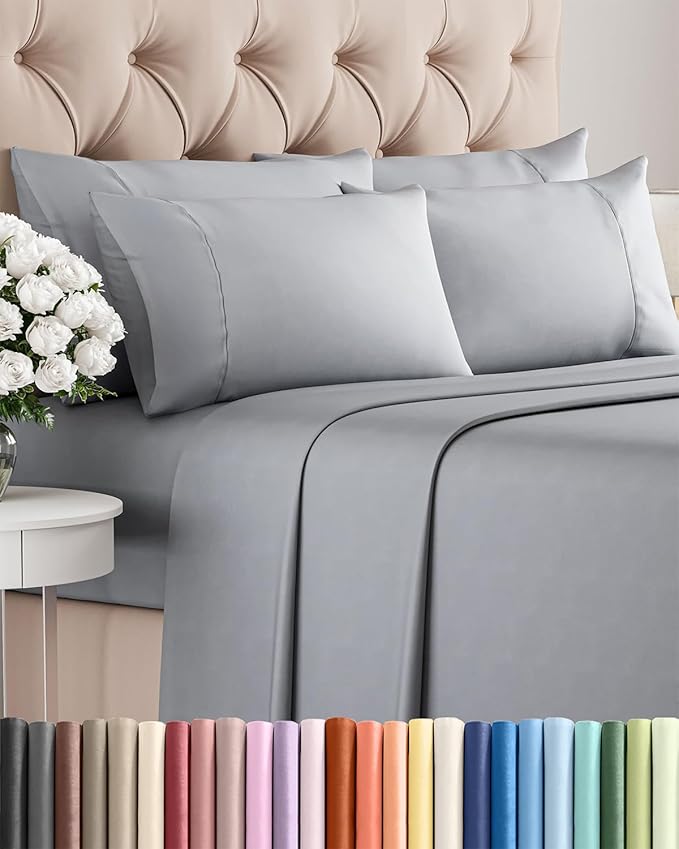 Queen 6 Piece Sheet Set - Cooling, Comfy & Breathable - Hotel Luxury Bedding, Includes Fitted Sheet for Women, Men, Kids & Teens - 1 Flat, 1 Fitted Sheet, 4 Pillowcases with Deep Pockets - Steel Blue