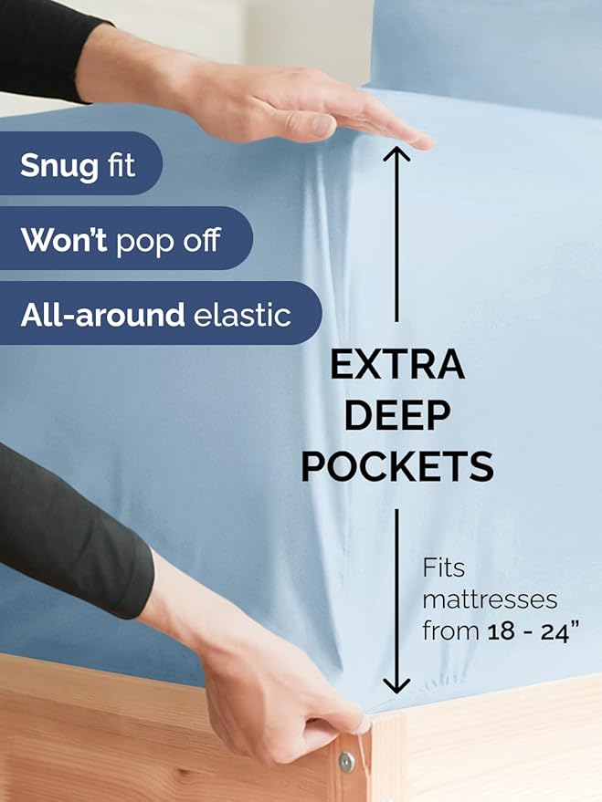 Extra Deep Cal King Sheet Set - 6 Piece Breathable and Cooling Sheets - Hotel Luxury Bed Sheets Set - Easy Fit - Soft, Wrinkle Free and Comfy Sheets Set - Sky Blue Sheet Set with Extra Deep Pockets