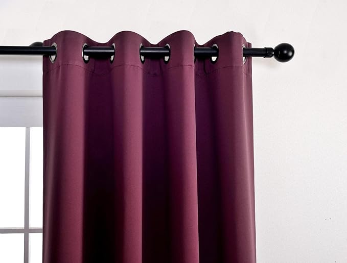 MIUCO Room Darkening Grommet Thermal Insulated Blackout Window Curtains Panels for Bedroom Set of 2 52x95 Inch Aubergine, Bonus 2 Tie Backs Included